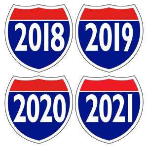 Vinyl Interstate Year Window Stickers