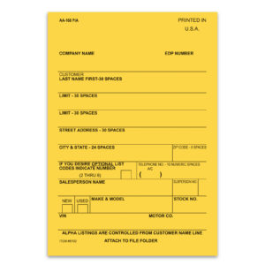 Vehicle Deal Label - AA-168P/A - Gen. Perm. Adhesive - 1 Part - Qty. 100