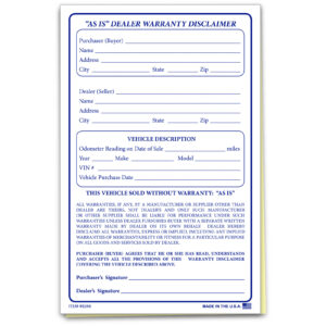 "As Is" Dealer Warranty Disclaimer  - Qty. 100
